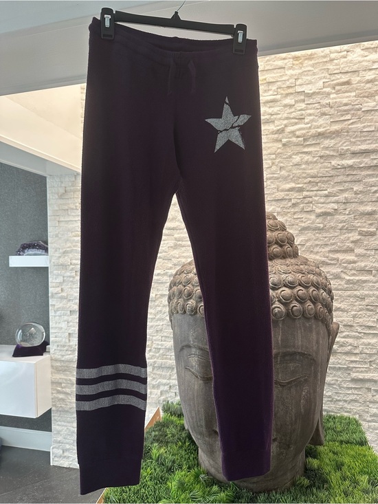 Lauren Moshi Pants - Lauren Moshi Plum Purple Sweatpants Silver Star Stripes XS